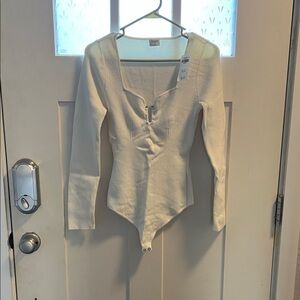 Abercrombie & Fitch Cream Ribbed Bodysuit